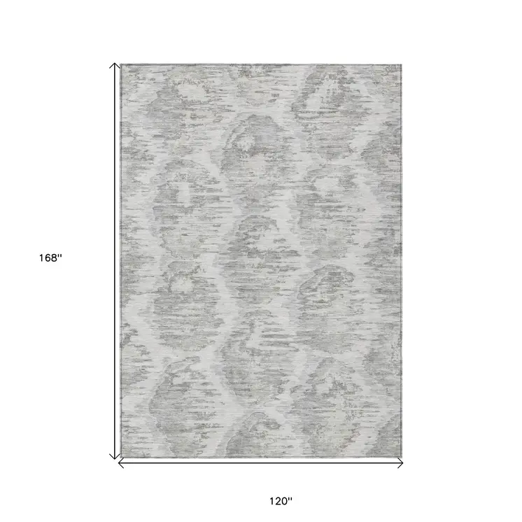 10' X 14' Ivory Silver And Taupe Abstract Washable Indoor Outdoor Area Rug