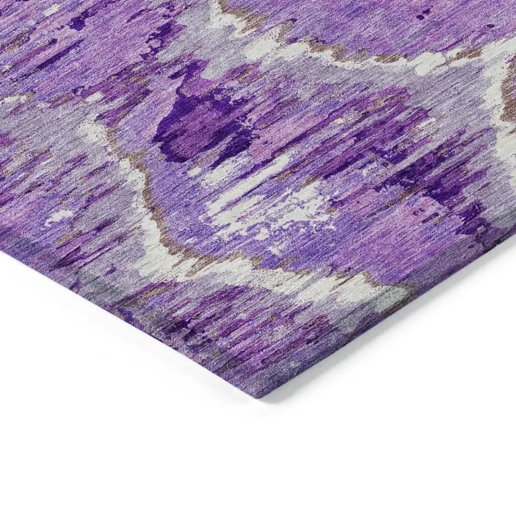 3' X 5' Lavender Purple And Ivory Abstract Washable Indoor Outdoor Area Rug
