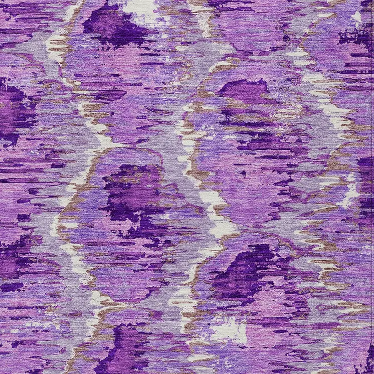 3' X 5' Lavender Purple And Ivory Abstract Washable Indoor Outdoor Area Rug