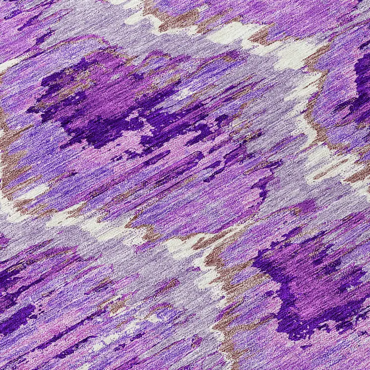 3' X 5' Lavender Purple And Ivory Abstract Washable Indoor Outdoor Area Rug