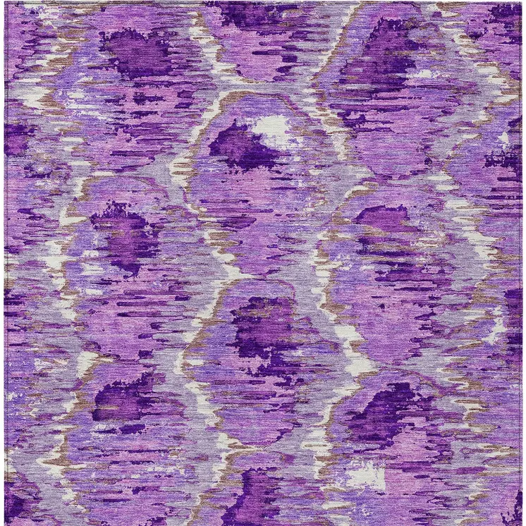 5' X 8' Lavender Purple And Ivory Abstract Washable Indoor Outdoor Area Rug