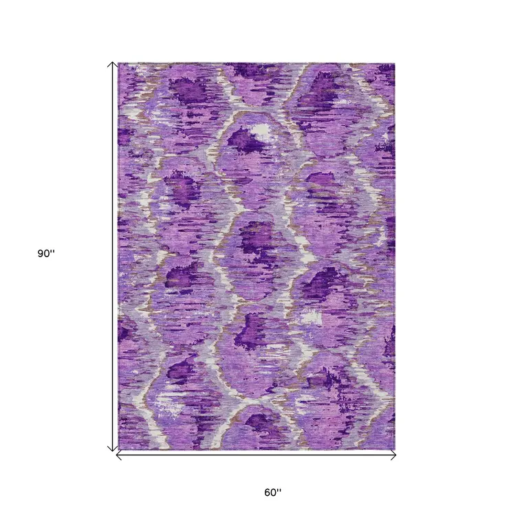 5' X 8' Lavender Purple And Ivory Abstract Washable Indoor Outdoor Area Rug