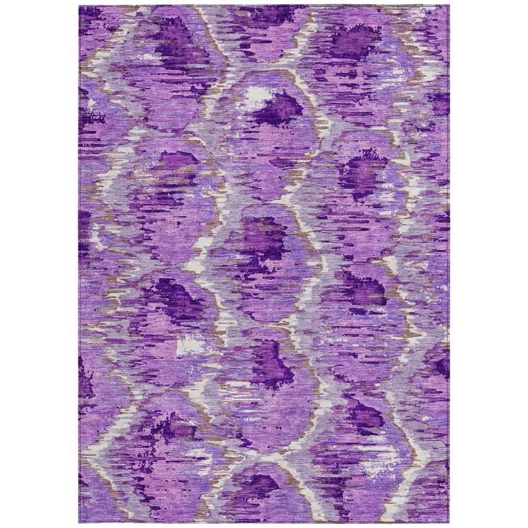 8' X 10' Lavender Purple And Ivory Abstract Washable Indoor Outdoor Area Rug