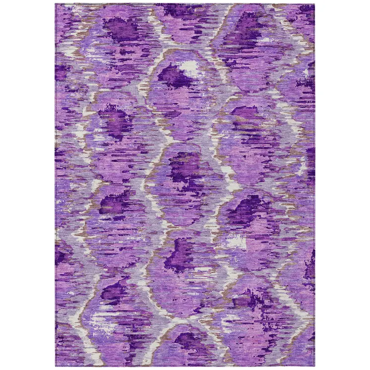 8' X 10' Lavender Purple And Ivory Abstract Washable Indoor Outdoor Area Rug