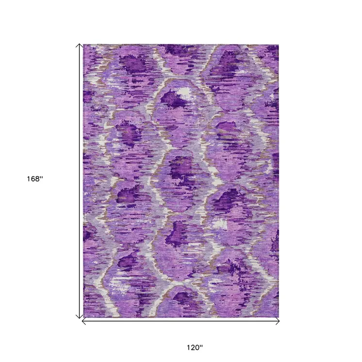 10' X 14' Lavender Purple And Ivory Abstract Washable Indoor Outdoor Area Rug