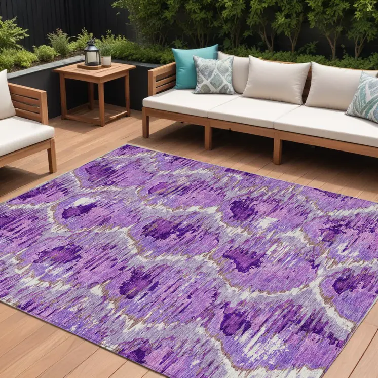 10' X 14' Lavender Purple And Ivory Abstract Washable Indoor Outdoor Area Rug