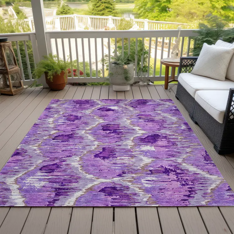 10' X 14' Lavender Purple And Ivory Abstract Washable Indoor Outdoor Area Rug