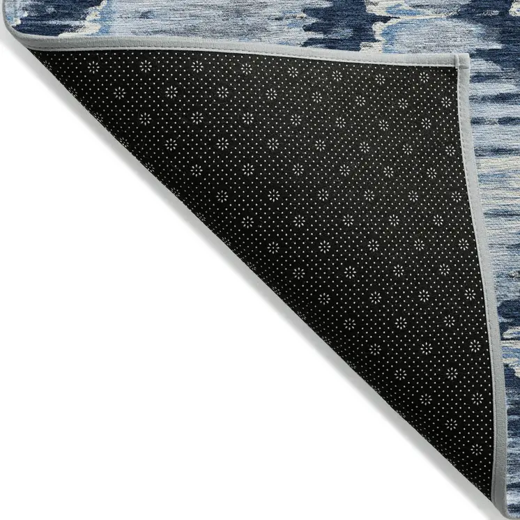 9' X 12' Navy Blue Sky Blue And Ivory Abstract Washable Indoor Outdoor Area Rug