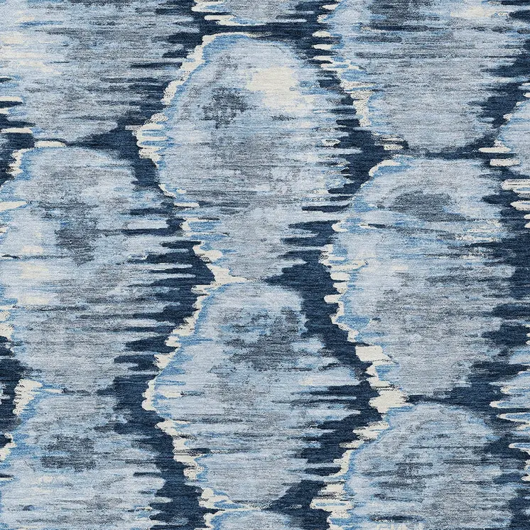 10' X 14' Navy Blue Sky Blue And Ivory Abstract Washable Indoor Outdoor Area Rug