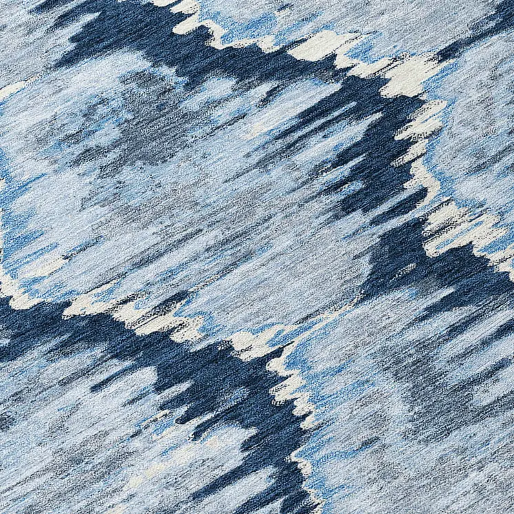 10' X 14' Navy Blue Sky Blue And Ivory Abstract Washable Indoor Outdoor Area Rug