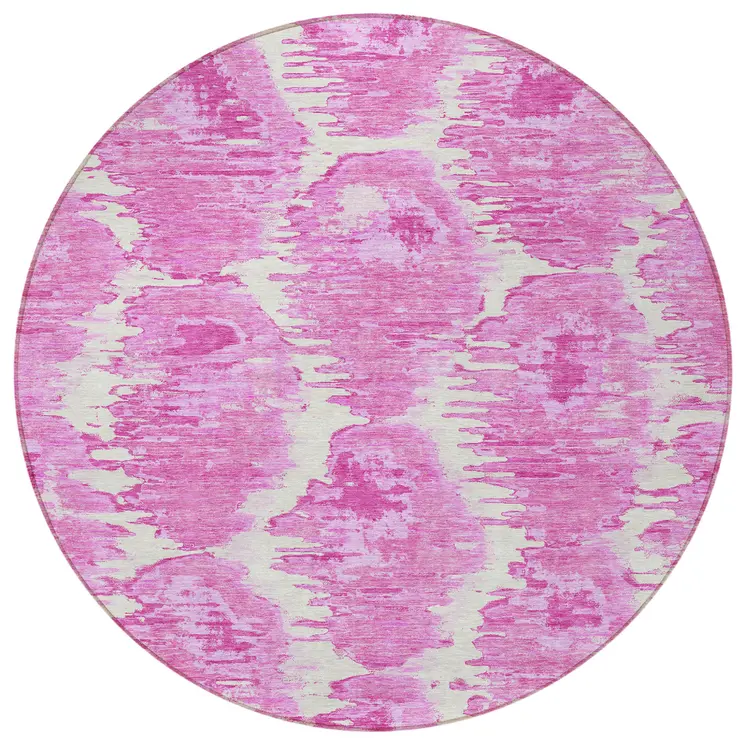 8' Pink Blush And Mauve Round Abstract Washable Indoor Outdoor Area Rug