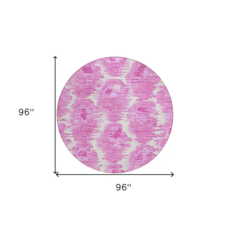 8' Pink Blush And Mauve Round Abstract Washable Indoor Outdoor Area Rug
