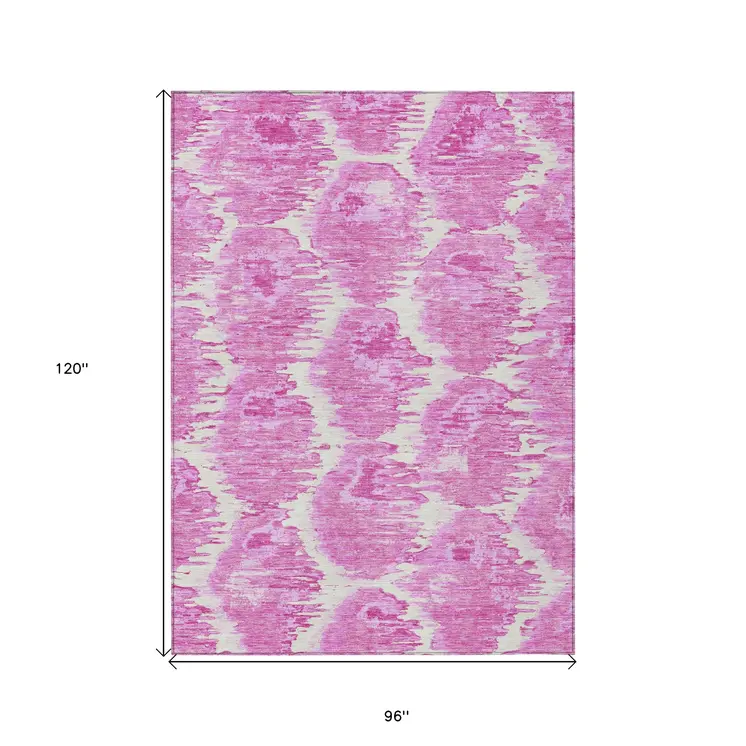 8' X 10' Pink Blush And Mauve Abstract Washable Indoor Outdoor Area Rug