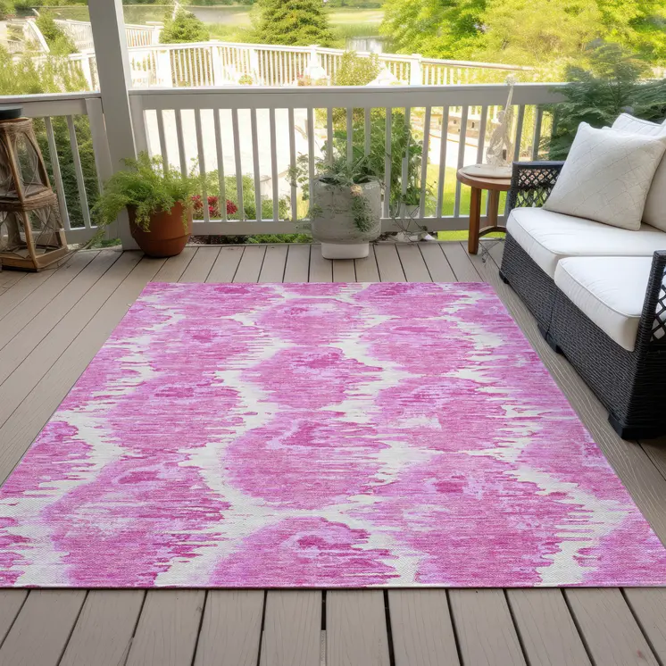 8' X 10' Pink Blush And Mauve Abstract Washable Indoor Outdoor Area Rug