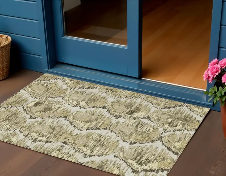 3' X 5' Taupe Brown And Beige Abstract Washable Indoor Outdoor Area Rug