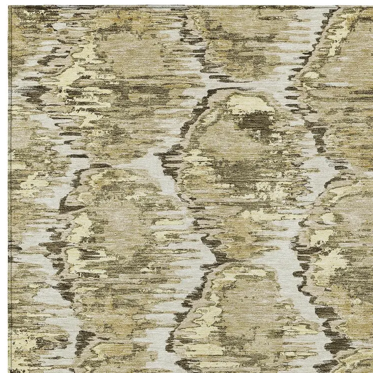 3' X 5' Taupe Brown And Beige Abstract Washable Indoor Outdoor Area Rug