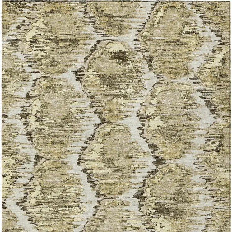 5' X 8' Taupe Brown And Beige Abstract Washable Indoor Outdoor Area Rug