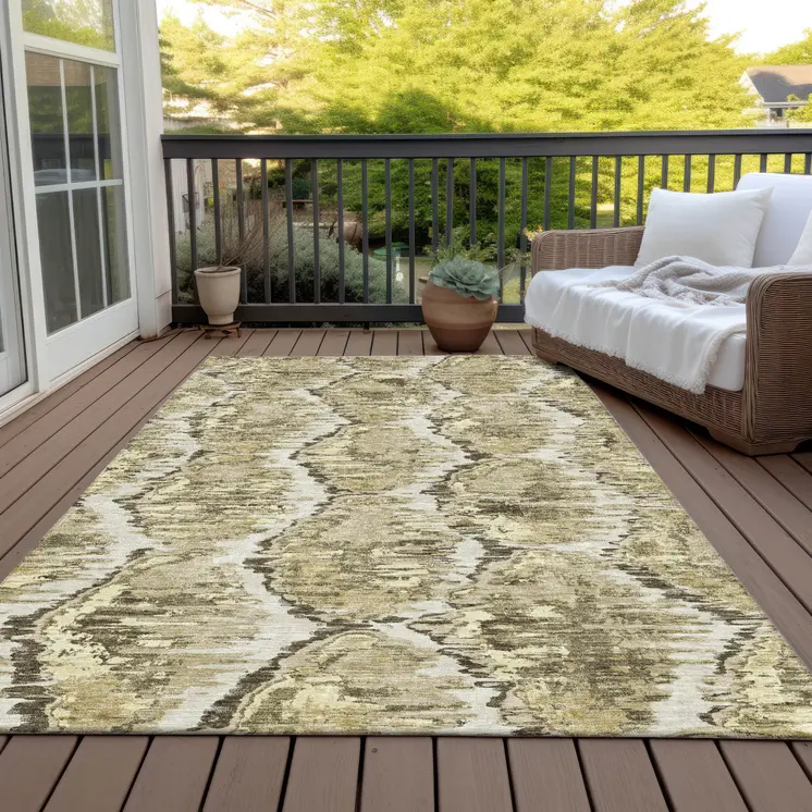 5' X 8' Taupe Brown And Beige Abstract Washable Indoor Outdoor Area Rug