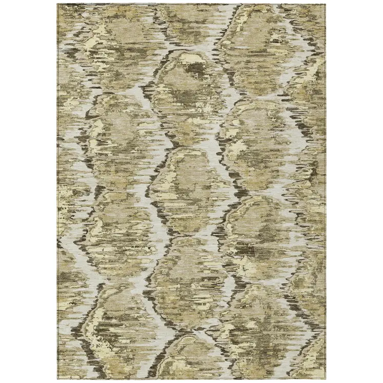 5' X 8' Taupe Brown And Beige Abstract Washable Indoor Outdoor Area Rug