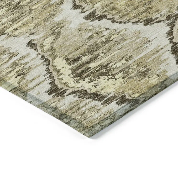 5' X 8' Taupe Brown And Beige Abstract Washable Indoor Outdoor Area Rug