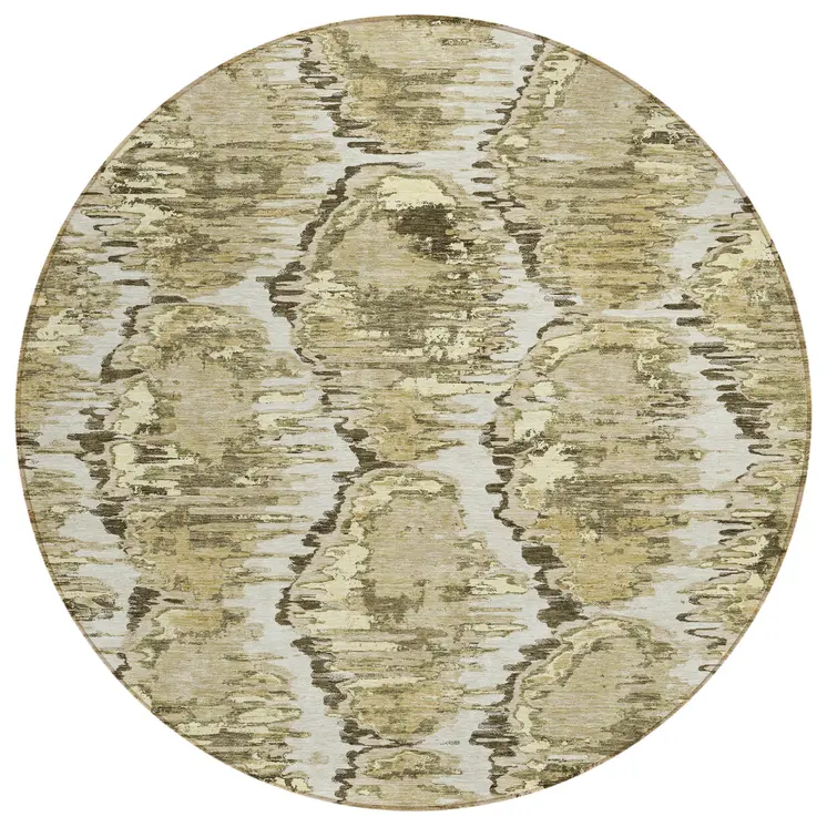 8' Taupe Brown And Beige Round Abstract Washable Indoor Outdoor Area Rug