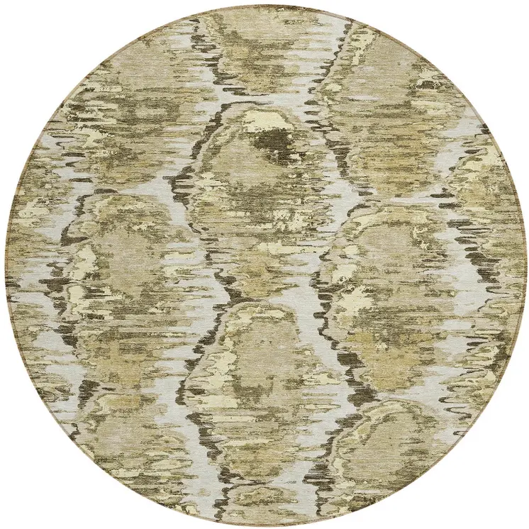 8' Taupe Brown And Beige Round Abstract Washable Indoor Outdoor Area Rug