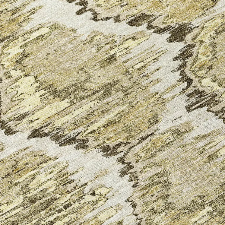 8' Taupe Brown And Beige Round Abstract Washable Indoor Outdoor Area Rug