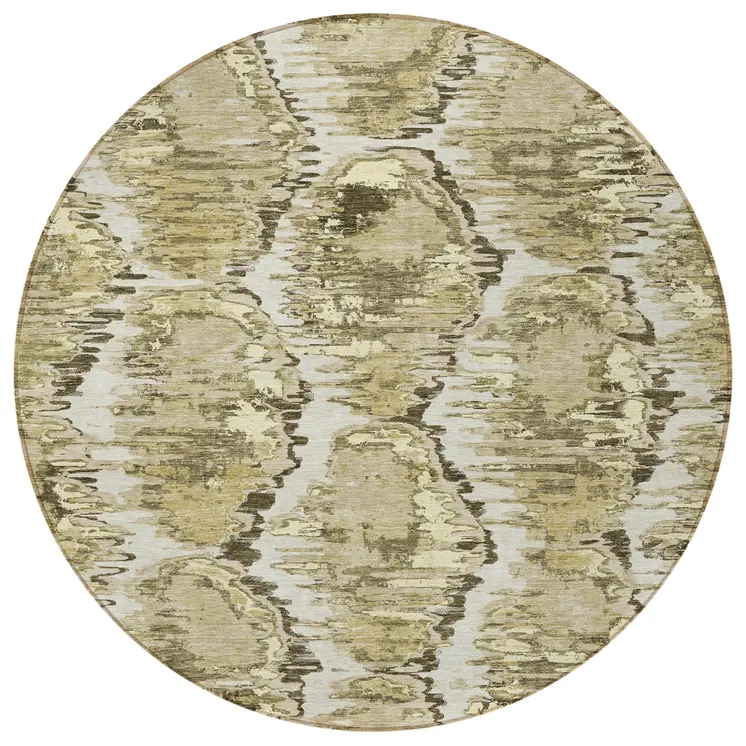 8' Taupe Brown And Beige Round Abstract Washable Indoor Outdoor Area Rug