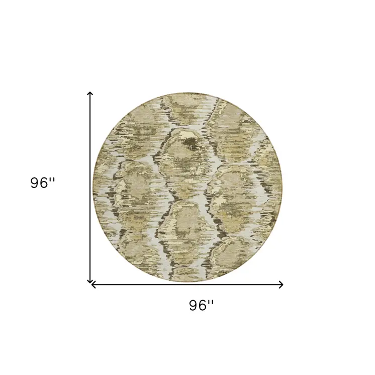 8' Taupe Brown And Beige Round Abstract Washable Indoor Outdoor Area Rug