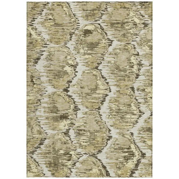8' X 10' Taupe Brown And Beige Abstract Washable Indoor Outdoor Area Rug
