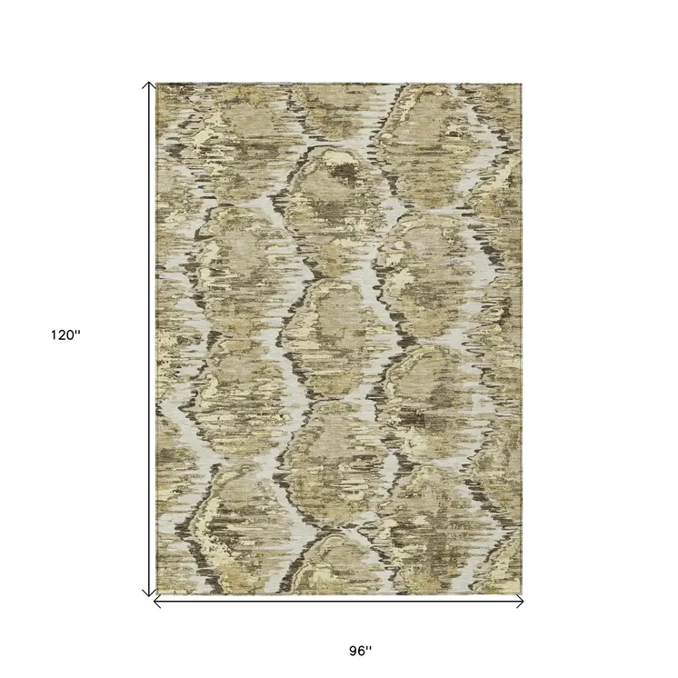 8' X 10' Taupe Brown And Beige Abstract Washable Indoor Outdoor Area Rug