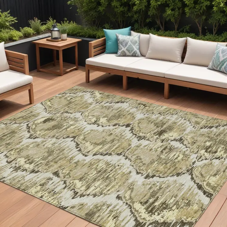 8' X 10' Taupe Brown And Beige Abstract Washable Indoor Outdoor Area Rug