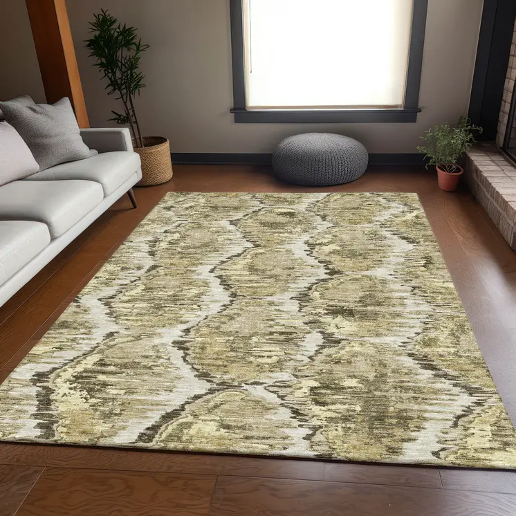 8' X 10' Taupe Brown And Beige Abstract Washable Indoor Outdoor Area Rug