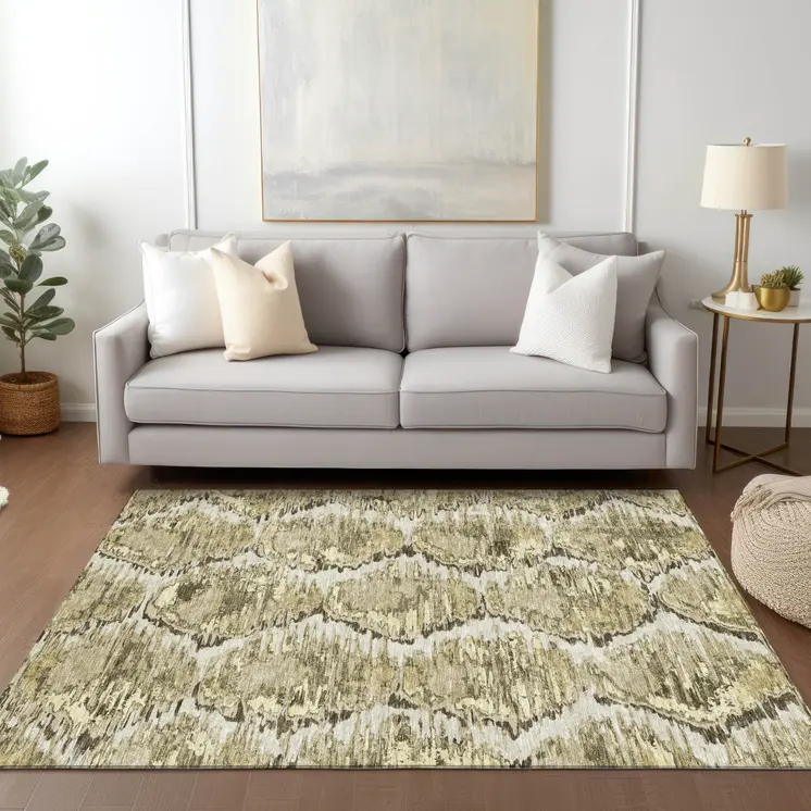 9' X 12' Taupe Brown And Beige Abstract Washable Indoor Outdoor Area Rug