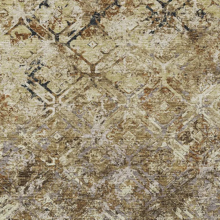 3' X 5' Beige Brown And Copper Geometric Washable Indoor Outdoor Area Rug