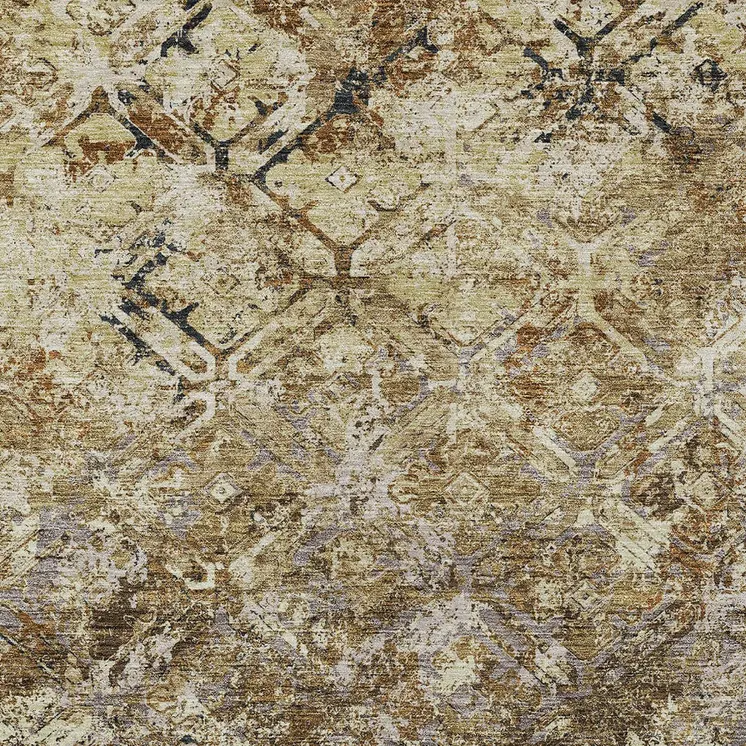 5' X 8' Beige Brown And Copper Geometric Washable Indoor Outdoor Area Rug