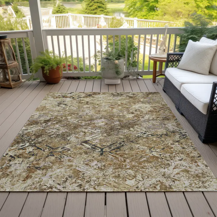 8' X 10' Beige Brown And Copper Geometric Washable Indoor Outdoor Area Rug