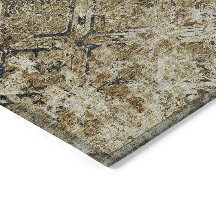 8' X 10' Beige Brown And Copper Geometric Washable Indoor Outdoor Area Rug