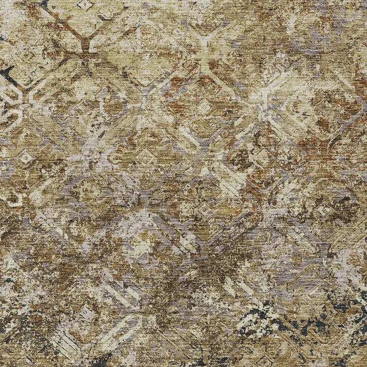 8' X 10' Beige Brown And Copper Geometric Washable Indoor Outdoor Area Rug