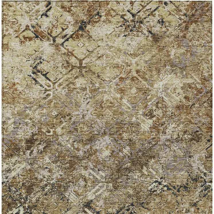 10' X 14' Beige Brown And Copper Geometric Washable Indoor Outdoor Area Rug