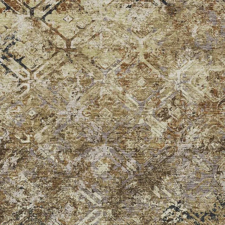 10' X 14' Beige Brown And Copper Geometric Washable Indoor Outdoor Area Rug