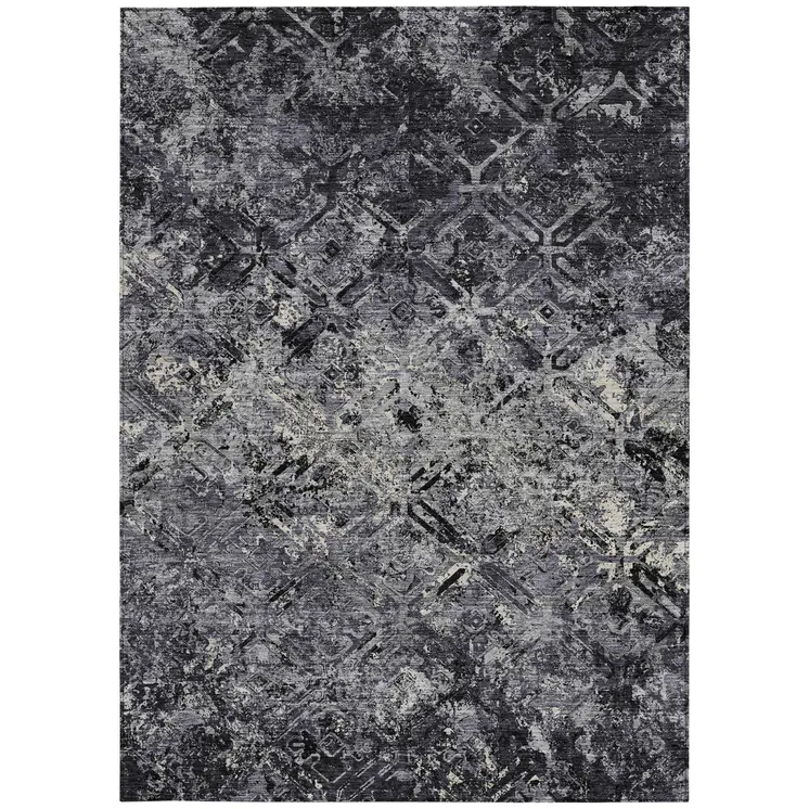 5' X 8' Black Gray And Silver Geometric Washable Indoor Outdoor Area Rug