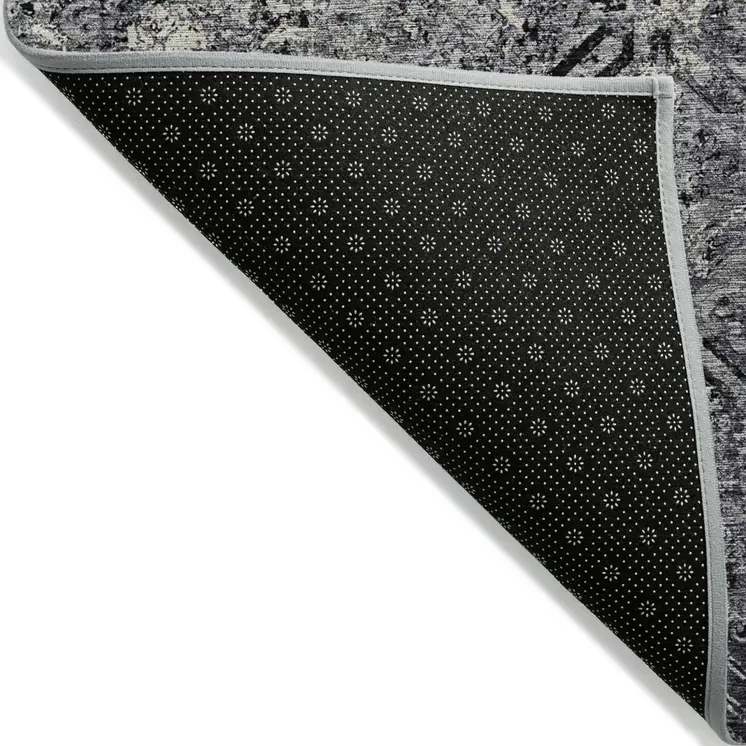 5' X 8' Black Gray And Silver Geometric Washable Indoor Outdoor Area Rug