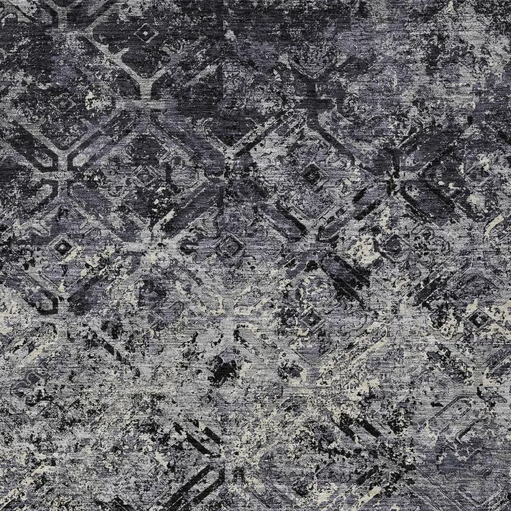 5' X 8' Black Gray And Silver Geometric Washable Indoor Outdoor Area Rug
