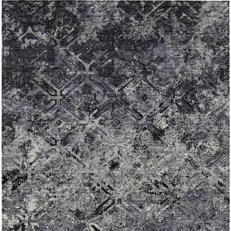 8' X 10' Black Gray And Silver Geometric Washable Indoor Outdoor Area Rug