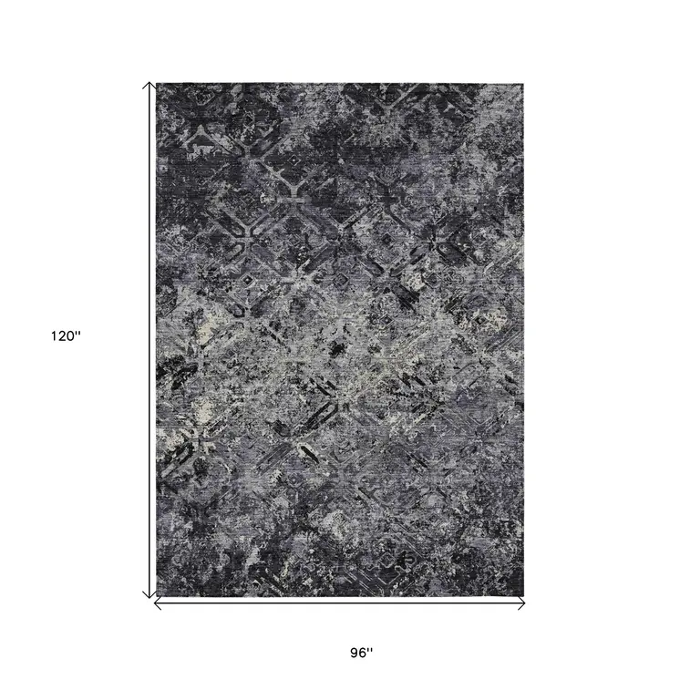8' X 10' Black Gray And Silver Geometric Washable Indoor Outdoor Area Rug
