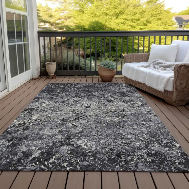 8' X 10' Black Gray And Silver Geometric Washable Indoor Outdoor Area Rug