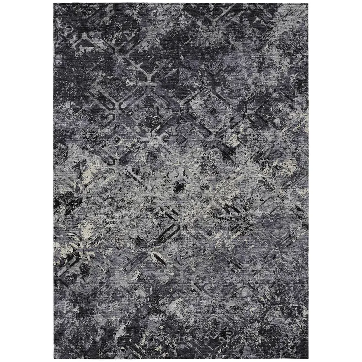 8' X 10' Black Gray And Silver Geometric Washable Indoor Outdoor Area Rug