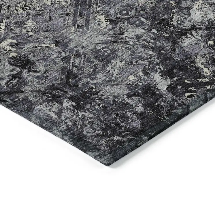 8' X 10' Black Gray And Silver Geometric Washable Indoor Outdoor Area Rug