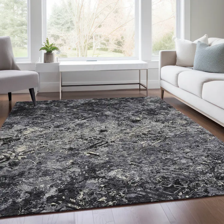 8' X 10' Black Gray And Silver Geometric Washable Indoor Outdoor Area Rug